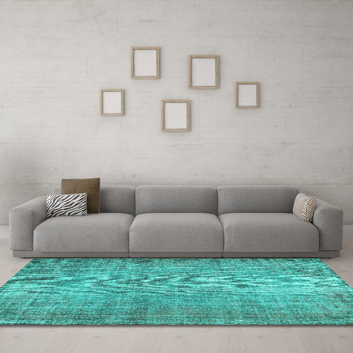 Machine Washable Abstract Turquoise Contemporary Area Rugs in a Living Room,, wshcon1338turq