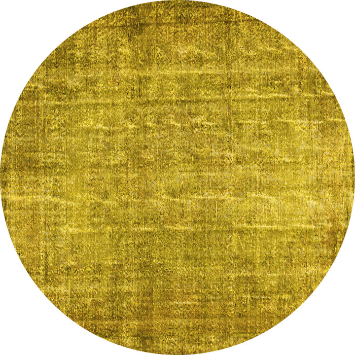 Round Machine Washable Abstract Yellow Contemporary Rug, wshcon1338yw