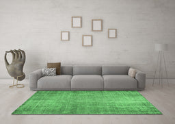 Machine Washable Abstract Emerald Green Contemporary Area Rugs in a Living Room,, wshcon1338emgrn
