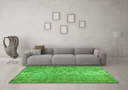 Machine Washable Abstract Green Contemporary Area Rugs in a Living Room,, wshcon1338grn