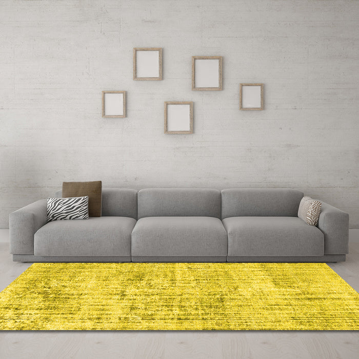 Machine Washable Abstract Yellow Contemporary Rug in a Living Room, wshcon1339yw