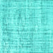 Square Machine Washable Abstract Turquoise Contemporary Area Rugs, wshcon1339turq