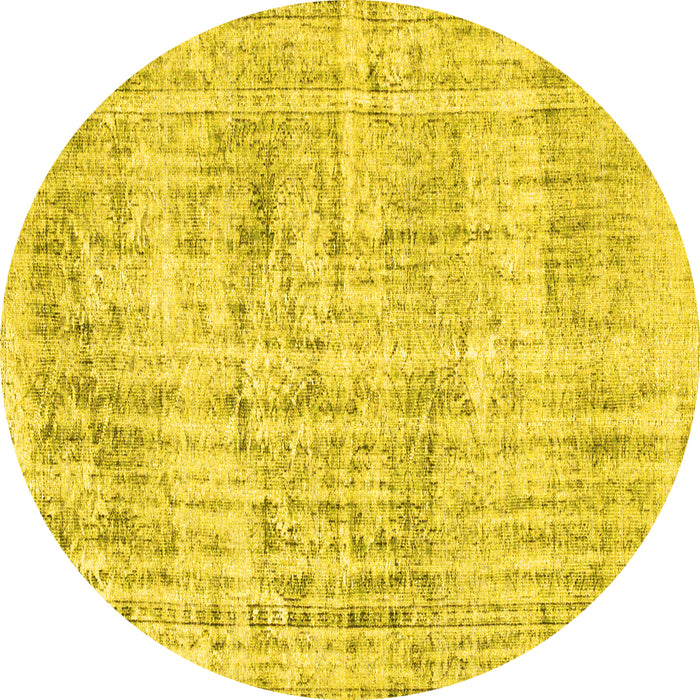 Round Abstract Yellow Contemporary Rug, con1339yw