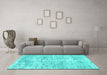 Machine Washable Abstract Turquoise Contemporary Area Rugs in a Living Room,, wshcon1339turq