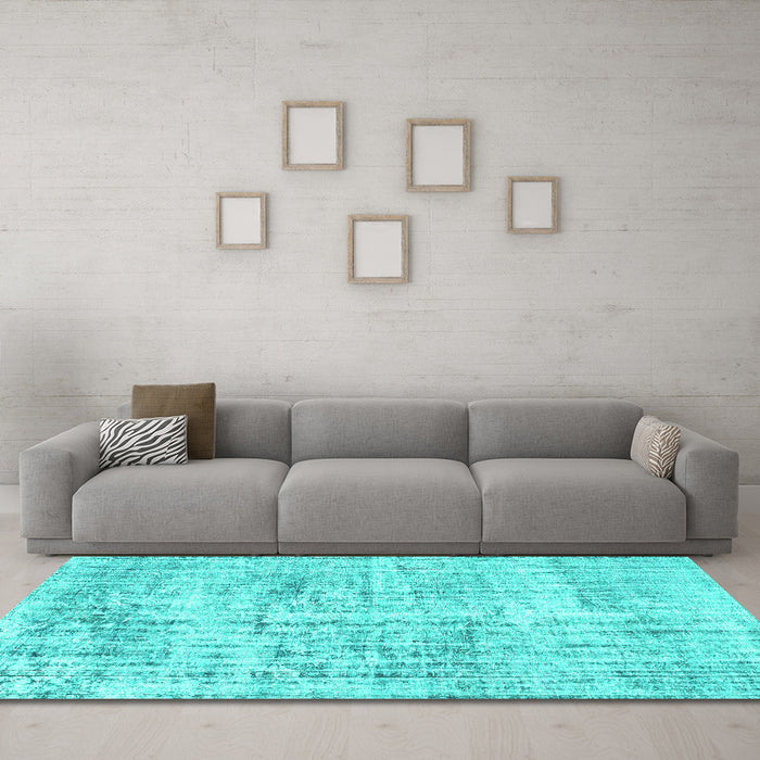 Machine Washable Abstract Turquoise Contemporary Area Rugs in a Living Room,, wshcon1339turq