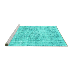 Sideview of Machine Washable Abstract Turquoise Contemporary Area Rugs, wshcon1339turq