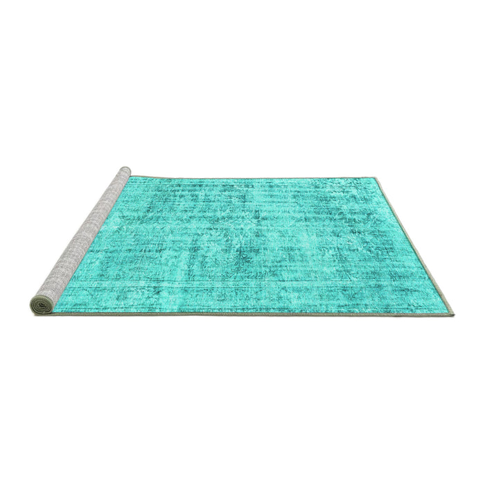 Sideview of Machine Washable Abstract Turquoise Contemporary Area Rugs, wshcon1339turq