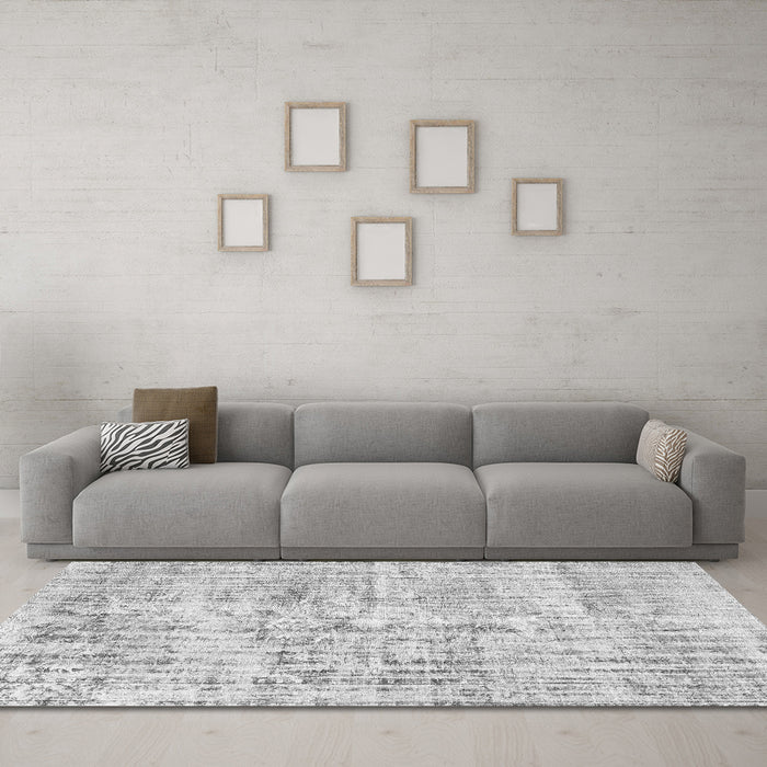 Machine Washable Abstract Gray Contemporary Rug in a Living Room,, wshcon1339gry