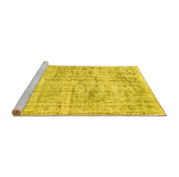 Sideview of Machine Washable Abstract Yellow Contemporary Rug, wshcon1339yw