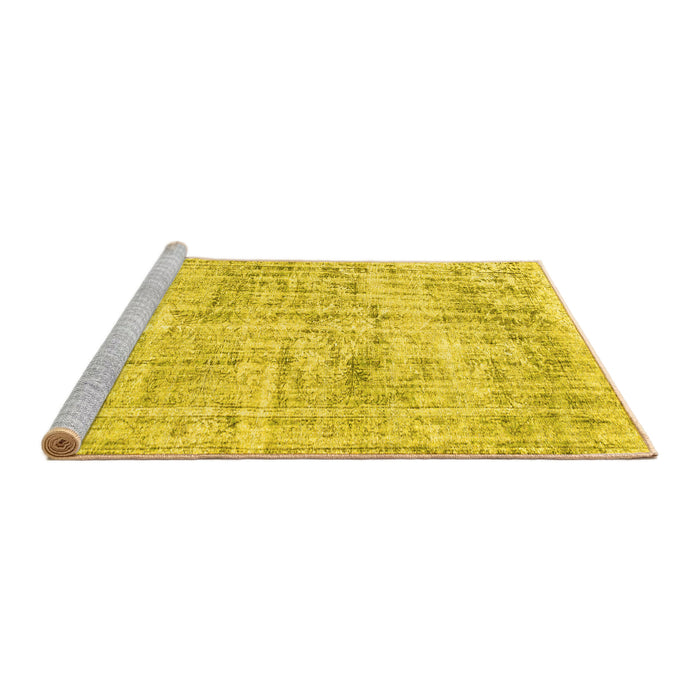 Sideview of Machine Washable Abstract Yellow Contemporary Rug, wshcon1339yw