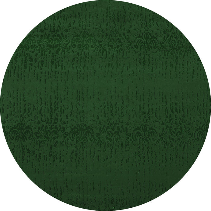 Round Machine Washable Abstract Emerald Green Contemporary Area Rugs, wshcon133emgrn