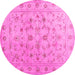 Round Machine Washable Abstract Pink Contemporary Rug, wshcon1340pnk