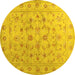 Round Machine Washable Abstract Yellow Contemporary Rug, wshcon1340yw