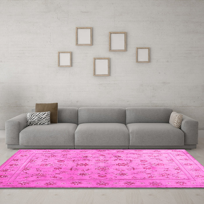 Machine Washable Abstract Pink Contemporary Rug in a Living Room, wshcon1340pnk