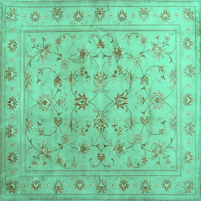 Square Abstract Turquoise Contemporary Rug, con1340turq