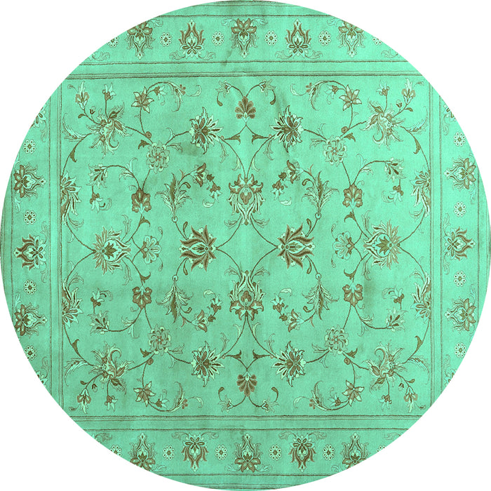 Round Abstract Turquoise Contemporary Rug, con1340turq
