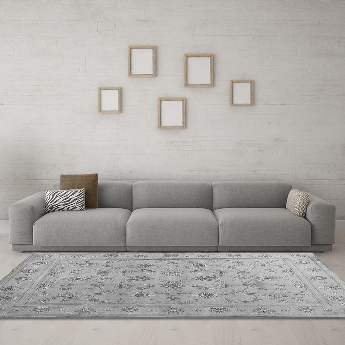 Machine Washable Abstract Gray Contemporary Rug in a Living Room,, wshcon1340gry