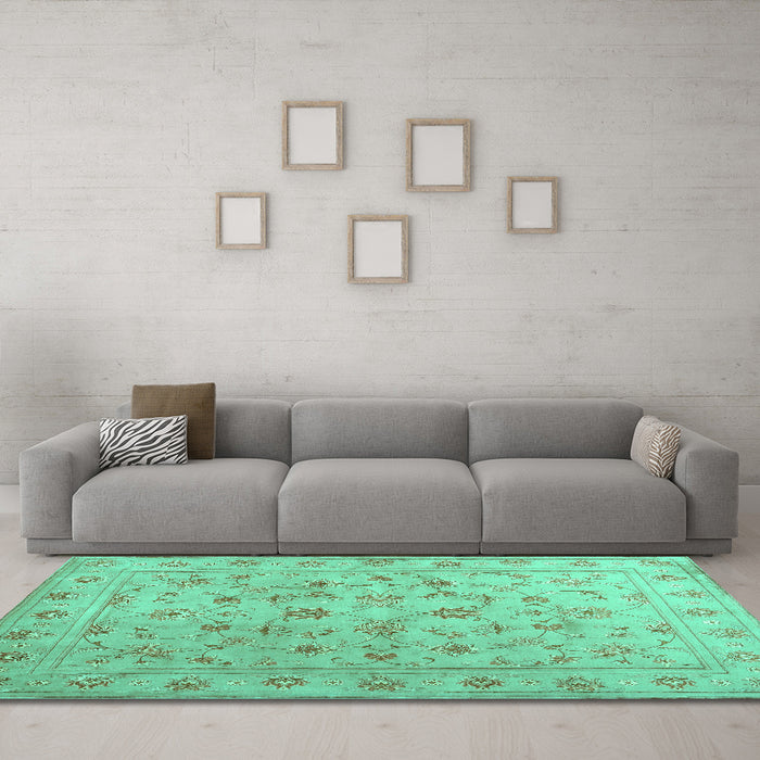 Machine Washable Abstract Turquoise Contemporary Area Rugs in a Living Room,, wshcon1340turq