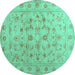 Round Machine Washable Abstract Turquoise Contemporary Area Rugs, wshcon1340turq