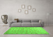 Machine Washable Abstract Green Contemporary Area Rugs in a Living Room,, wshcon1340grn