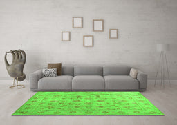Machine Washable Abstract Green Contemporary Area Rugs in a Living Room,, wshcon1340grn
