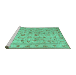 Sideview of Machine Washable Abstract Turquoise Contemporary Area Rugs, wshcon1340turq