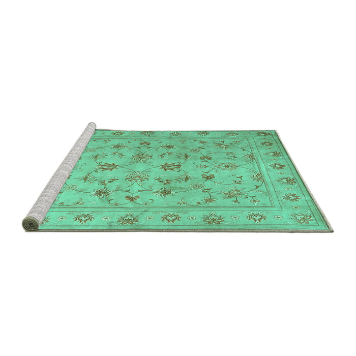 Sideview of Machine Washable Abstract Turquoise Contemporary Area Rugs, wshcon1340turq