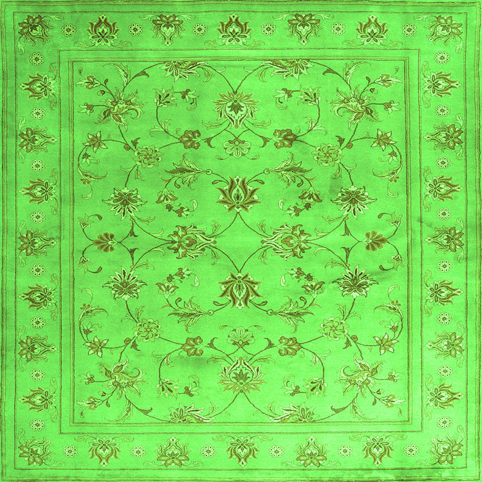 Round Machine Washable Abstract Green Contemporary Area Rugs, wshcon1340grn