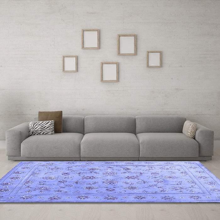Machine Washable Abstract Blue Contemporary Rug in a Living Room, wshcon1340blu