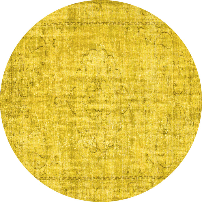 Round Machine Washable Abstract Yellow Contemporary Rug, wshcon1341yw