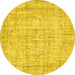 Round Machine Washable Abstract Yellow Contemporary Rug, wshcon1341yw