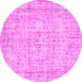 Round Machine Washable Abstract Pink Contemporary Rug, wshcon1341pnk