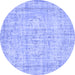 Round Machine Washable Abstract Blue Contemporary Rug, wshcon1341blu