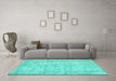 Machine Washable Abstract Turquoise Contemporary Area Rugs in a Living Room,, wshcon1341turq