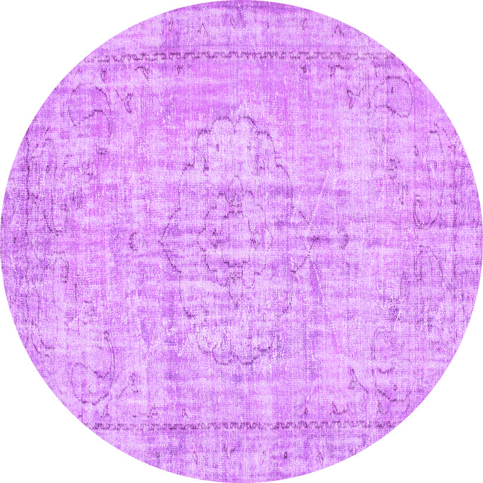 Round Machine Washable Abstract Purple Contemporary Area Rugs, wshcon1341pur