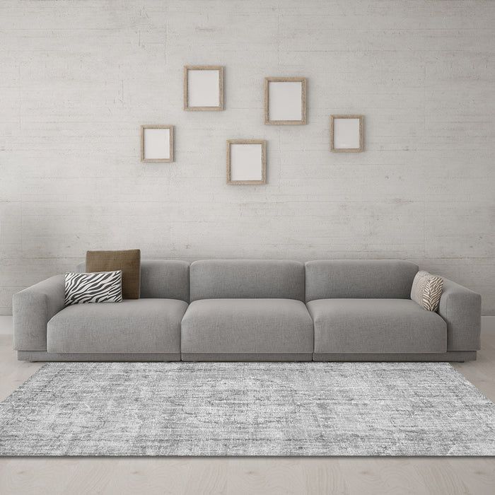Machine Washable Abstract Gray Contemporary Rug in a Living Room,, wshcon1341gry