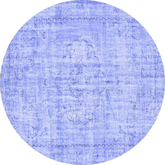 Round Abstract Blue Contemporary Rug, con1341blu