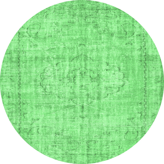 Round Machine Washable Abstract Emerald Green Contemporary Area Rugs, wshcon1341emgrn