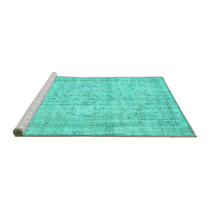 Sideview of Machine Washable Abstract Turquoise Contemporary Area Rugs, wshcon1341turq
