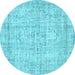 Round Abstract Light Blue Contemporary Rug, con1341lblu