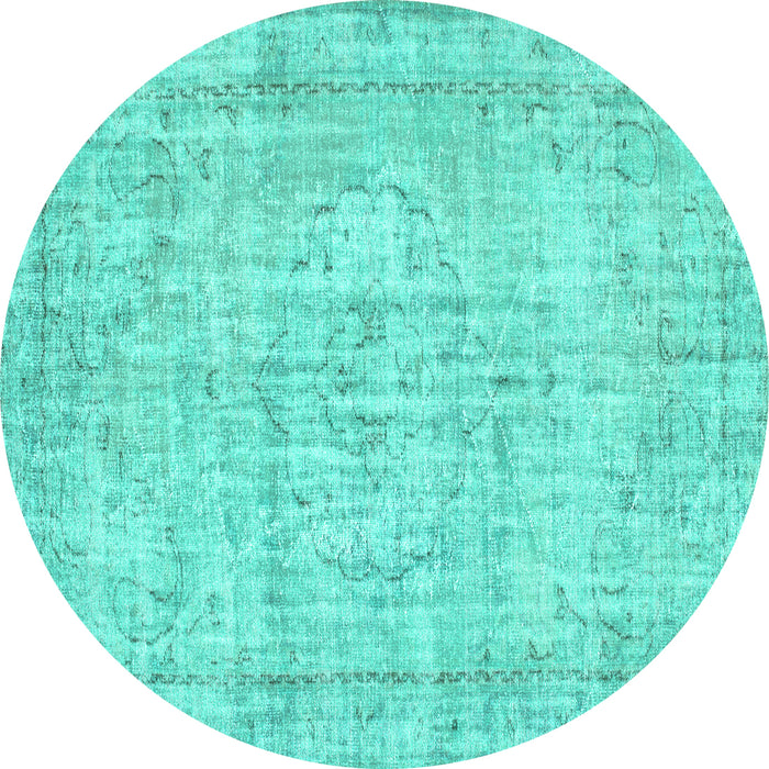 Round Machine Washable Abstract Turquoise Contemporary Area Rugs, wshcon1341turq