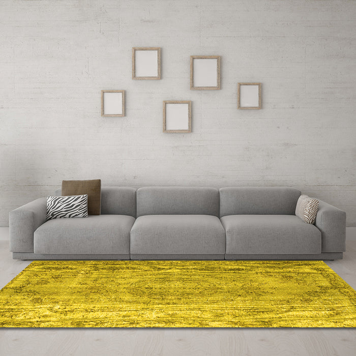 Machine Washable Abstract Yellow Contemporary Rug in a Living Room, wshcon1342yw