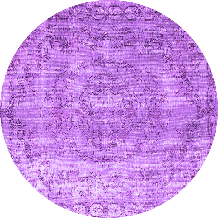 Round Machine Washable Abstract Purple Contemporary Area Rugs, wshcon1342pur