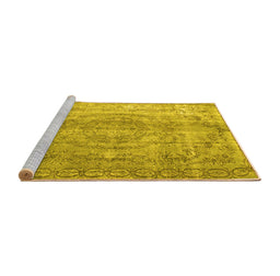 Sideview of Machine Washable Abstract Yellow Contemporary Rug, wshcon1342yw