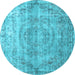 Round Abstract Light Blue Contemporary Rug, con1342lblu