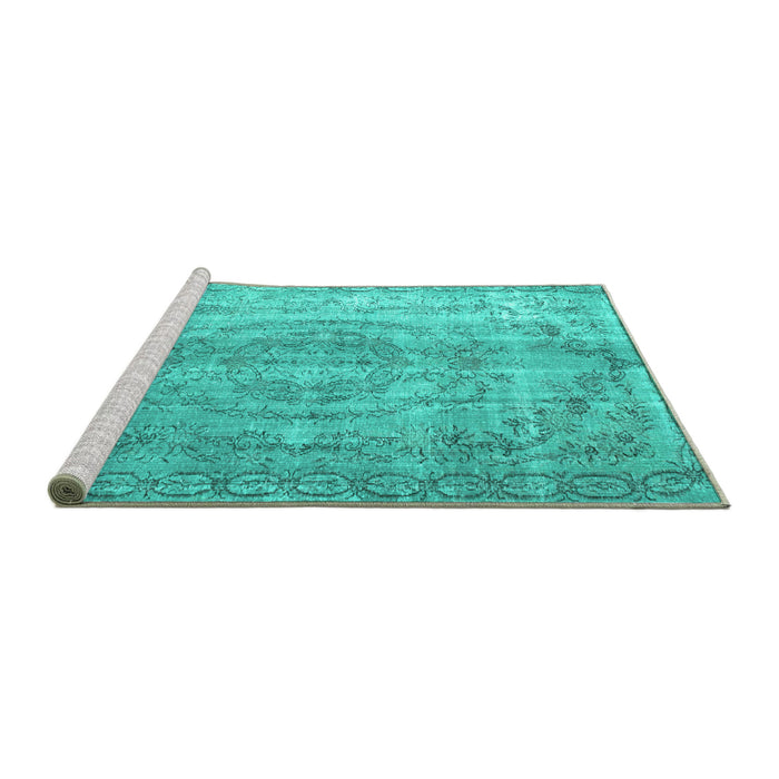Sideview of Machine Washable Abstract Turquoise Contemporary Area Rugs, wshcon1342turq