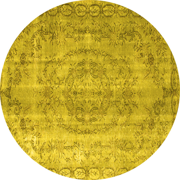 Round Abstract Yellow Contemporary Rug, con1342yw