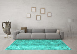 Machine Washable Abstract Turquoise Contemporary Area Rugs in a Living Room,, wshcon1342turq