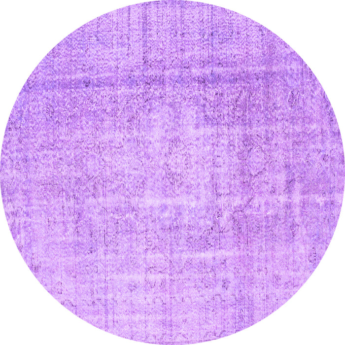 Round Machine Washable Abstract Purple Contemporary Area Rugs, wshcon1343pur