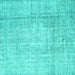 Square Machine Washable Abstract Turquoise Contemporary Area Rugs, wshcon1343turq